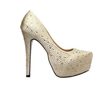 The Highest Heel Women's Giselle-11 Rhinestone Gold Studded Satin Shoes Size 7